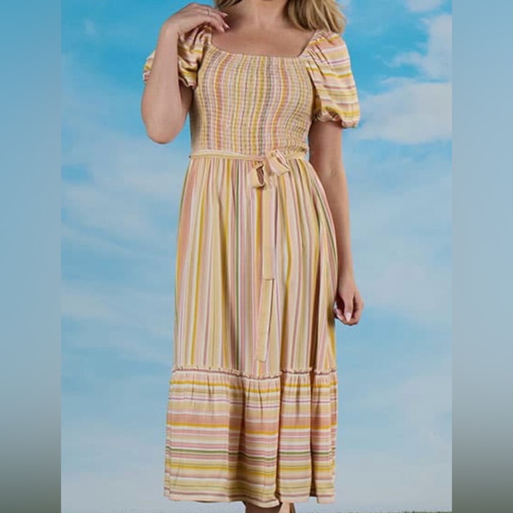 Striped Yellow and Pink Maxi Dress